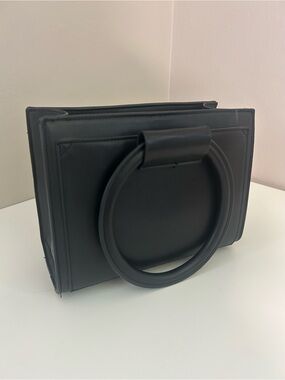 Black Structured Ring Handle Bag with detachable and removable strap